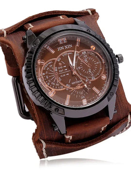 Men Watches Luxury Big Dial Quartz Lovers Watch Wide Genuine Leather Punk Bracelet Sport Wristwatch