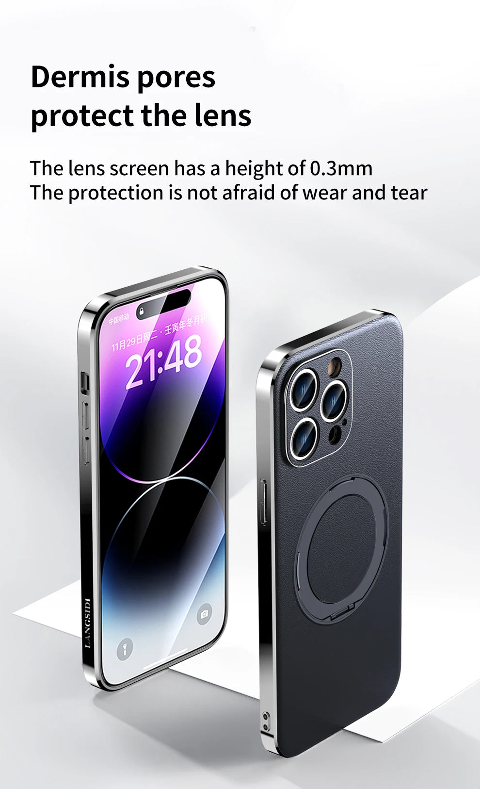 Leather for Magsafe Case for iPhone 16 15 14 Pro Max 16Pro Ring Luxury Lens Protection Holder Phone Back Cover