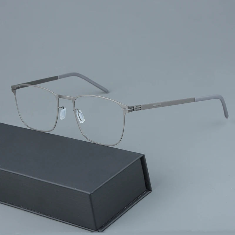 Mens Square Screwless Stainless Steel Eyeglasses Frame
