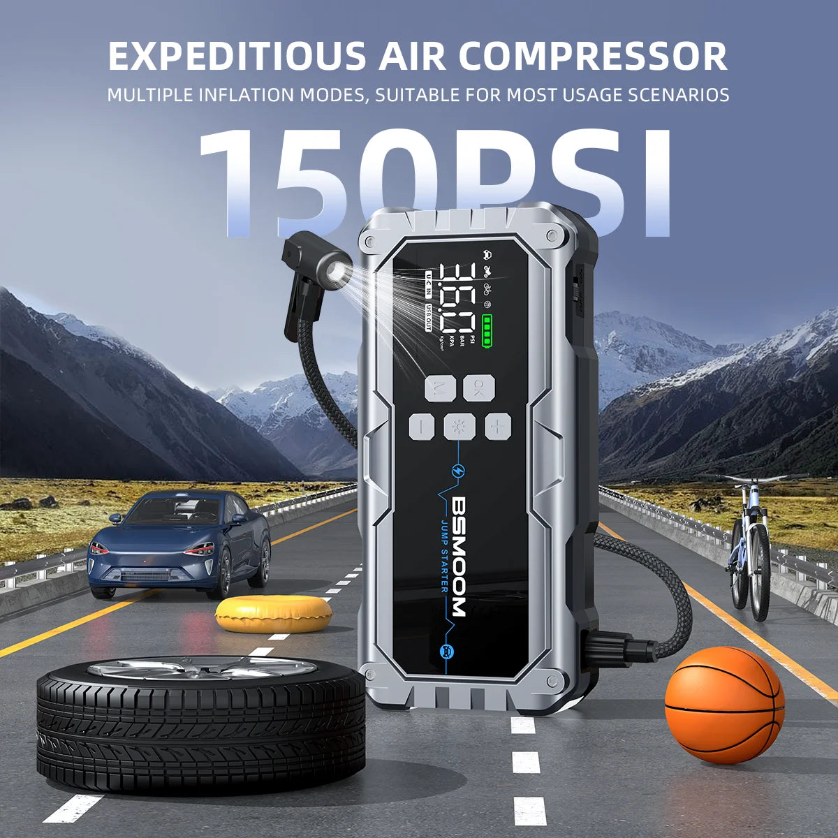 4 In 1 6000A/7000A Jump Starter Power Bank 21800mAh/26800mAh 160PSI Air Compressor Tire Pump For Emergency Booster
