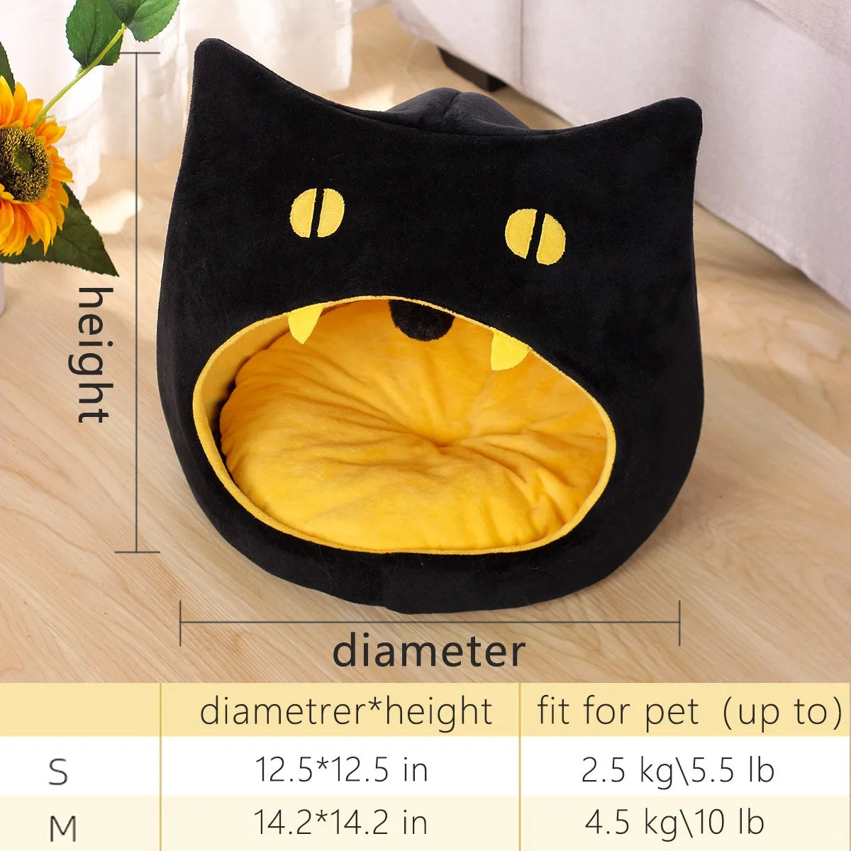 Warm Corduroy Pet House Bed Black for Cats and Small Dogs