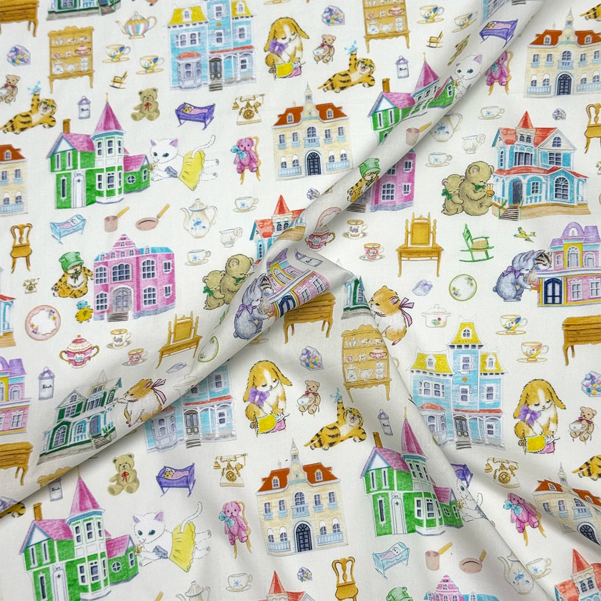100% cotton Hokkoh-Doll house Milky tana lawn fabric 80s Poplin printing Sewing fabric Making Dress Clothing Handmade DIY Cloth