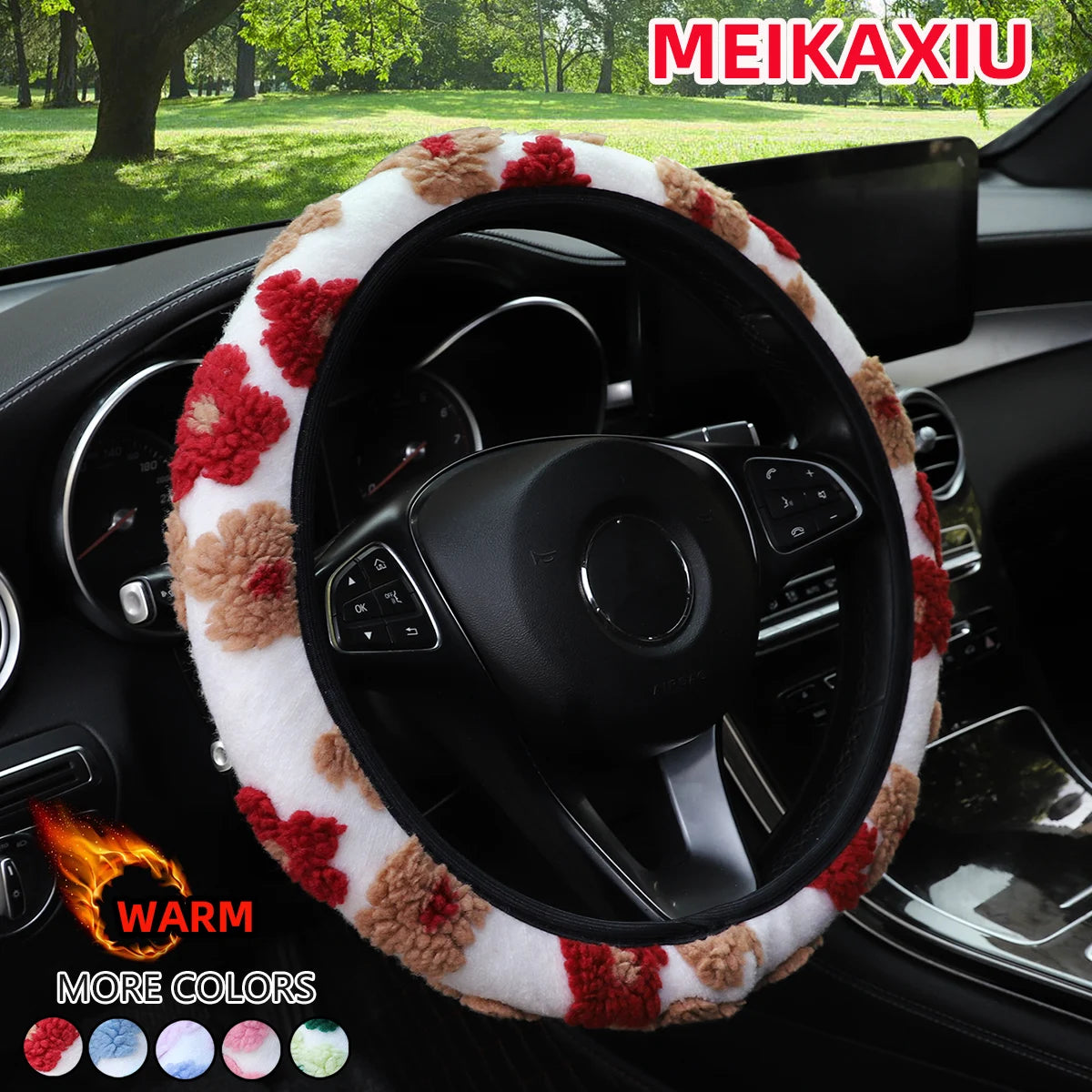 Winter Warm Plush Flower Car Steering Wheel Cover 37CM 38CM