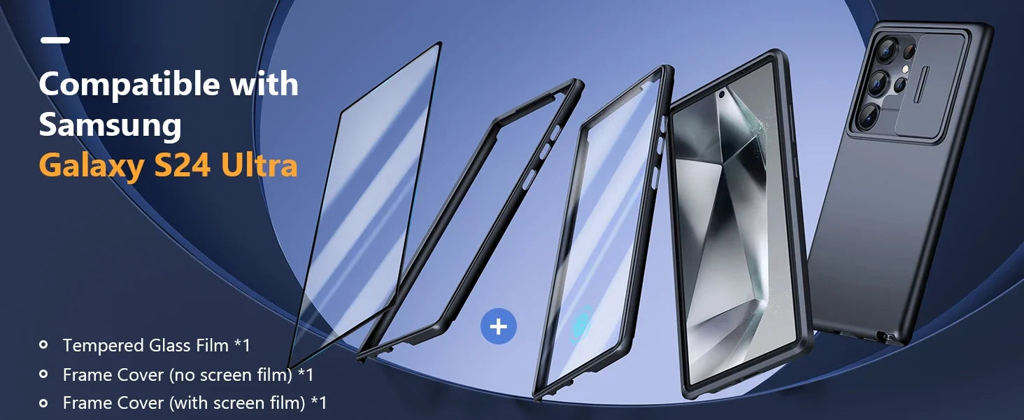 For Samsung Galaxy S24 Ultra Case with Camera Cover Screen Protector Military Drop Protection Shockproof Slim Matte Phone Case