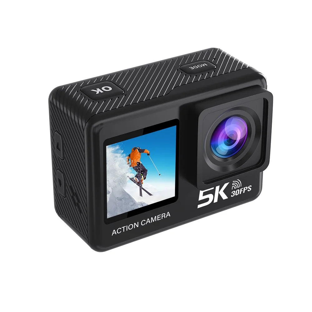 5K 4K60FPS Action Camera 50MP Dual Screen Touch Display WiFi EIS Waterproof Sports Camera with Wireless Microphone Support