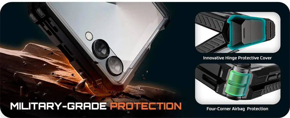 For Samsung Galaxy Z Flip 7 Case UB Grip Military-Grade Rugged Back Phone Case with Stand & Front Screen Protector