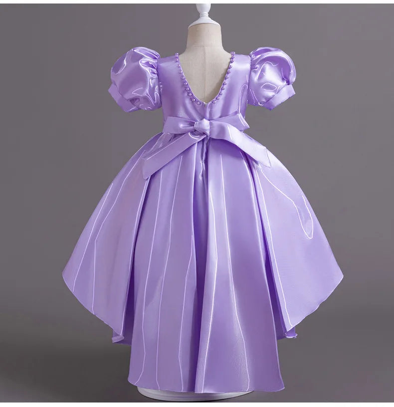 Elegant Backless Flower Girl Dress - Girls' Satin Gown for Pageant, Hosting & Walk Show
