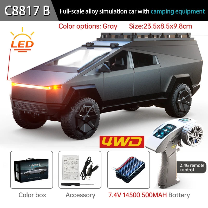 RC Car Alloy Cyber truck Car model Simulation Off-road Vehicle  Camping Equipment Pickup Truck s Toys Boy Gifts