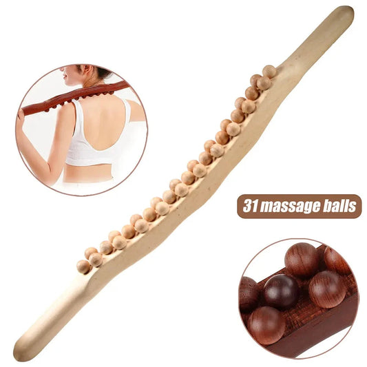 Guasha Wood Stick Tool Wood Therapy Massage Tool for Body Shaping,31 Beads Back Massage Roller Stick,Lymphatic Drainage Massager