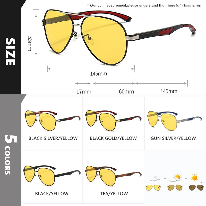 Pilot Photochromic Polarized UV400 Day Night Vision Driving Sunglasses for Men Women