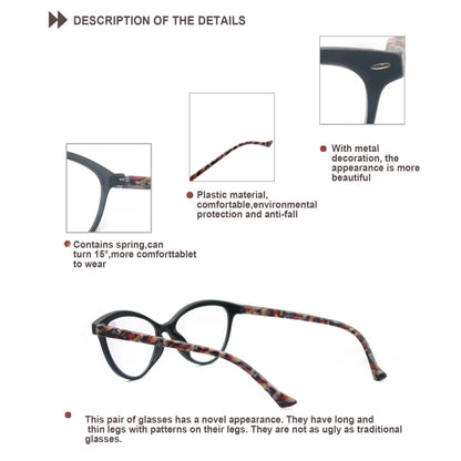 Lady Cat Eye Reading Glasses Women Spring Hinge Lightweight Presbyopia Readers Eyeglasses with Diopter +0.5 to +4.0