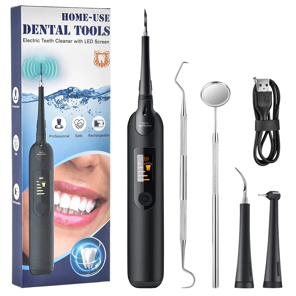 Electric Ultrasonic Dental Cleaner Teeth Plaque Calculus Tobacco Stains Tartar Remover Teeth Whitening Cleaning Kit Oral Care