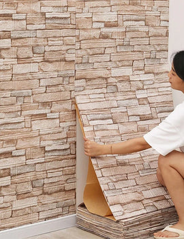 77cm*70cm 3D Soft Foam Brick Wallpaper Sticker Roll DIY Self Adhesive Living Room Home Kitchen Bathroom Decorative Wallpaper