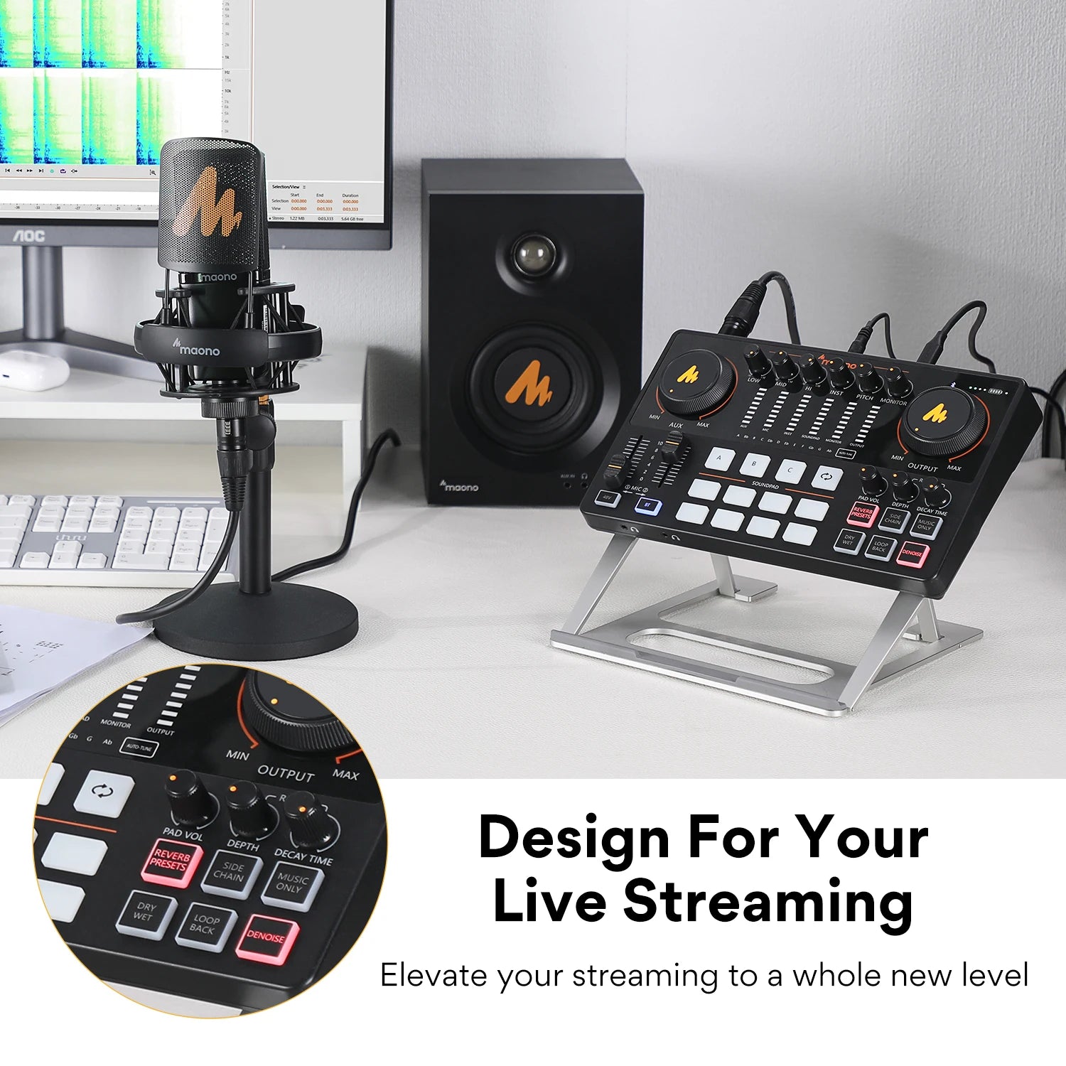 AME2 Audio Interface Sound Card DJ Mixer All in One Portable Podcast Studio for Recording,Live Streaming,Youtube,Guitar,PC
