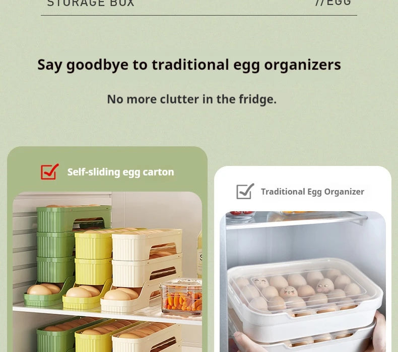 Multi-Layer Egg Storage Box – Automatic Rolling Slide Refrigerator Door Egg Holder Dispenser