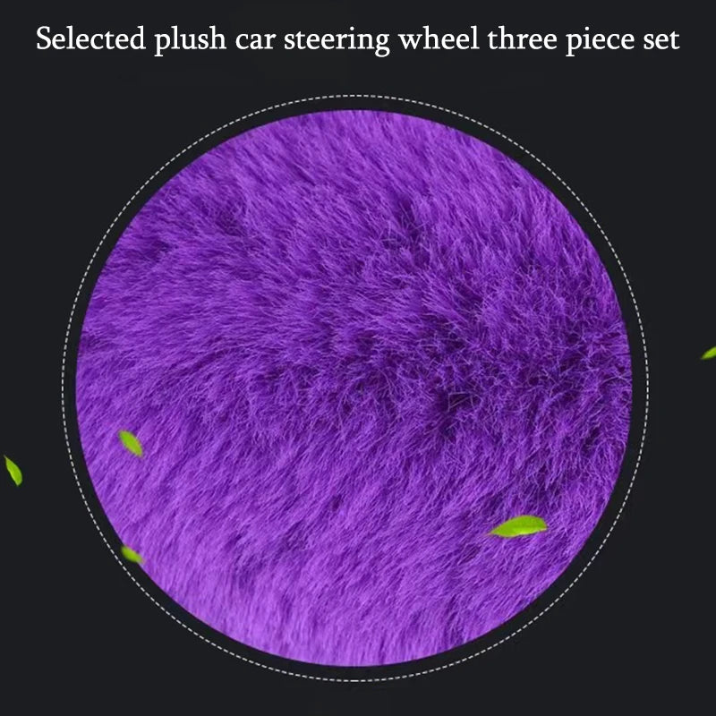 3 Piece Winter Plush Car Steering Wheel Handbrake Gear Shift Cover Set