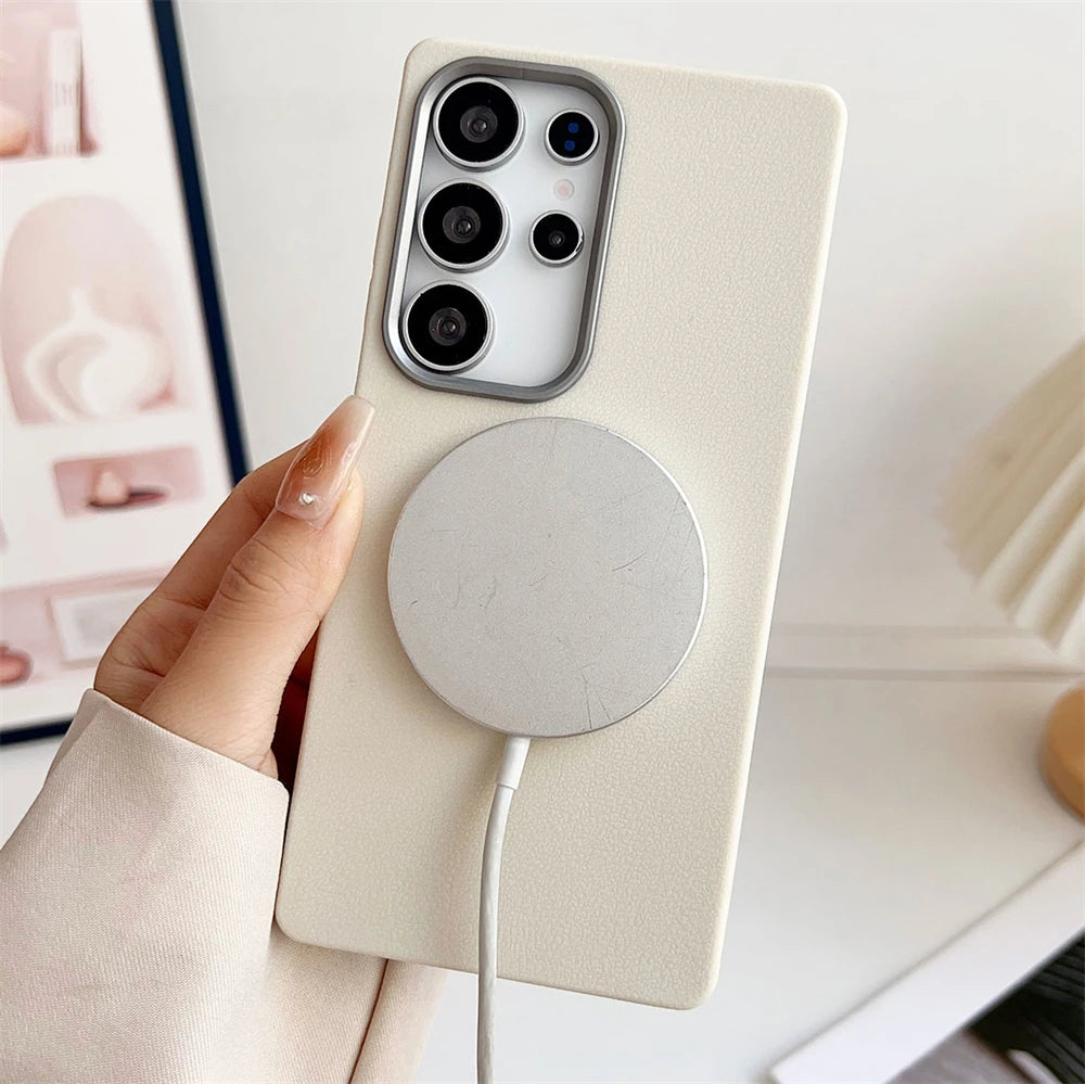 Luxury Leather Pattern For Magsafe Magnetic Phone Case For Samsung S25 Ultra S24 Plus S23 S22 S21 S20 FE Matte Shockproof Cover