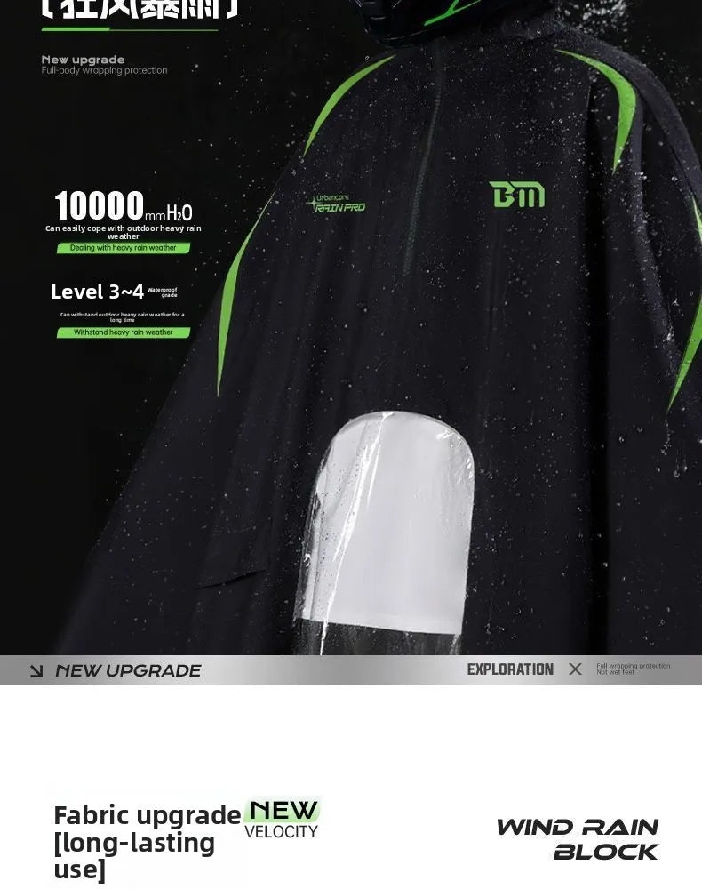 Full Body Waterproof Hooded Rain Poncho with Reflective Details for Motorcycle Riding