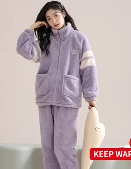 Women’s Winter Flannel Pajama Set – Thick, Soft Coral Fleece with Zipper & Oversized Fit