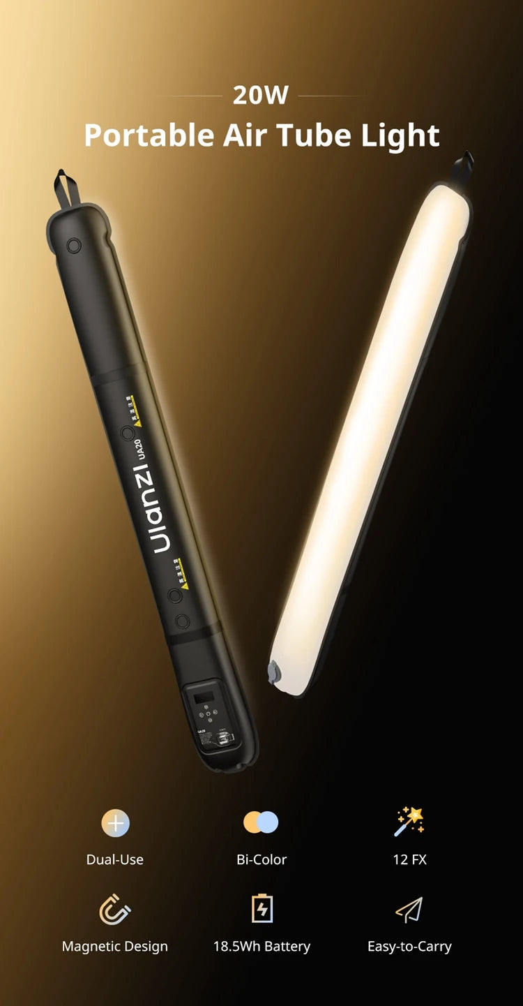 20W Bi-Color Inflatable Tube LED Light Wand Stick Foldable for Photography, Live Streaming & Broadcasting