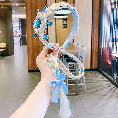 Girls Elsa Cosplay Headband Weaving Braid Tangled Snowflake Crown Headband Hair Accessories Girl Princess Bow Hair Ornament