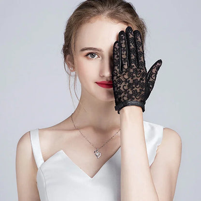 touch screen New Lady Luxury Elegant Genuine Leather Lace Gloves Women SPring Driving leather Gloves Mittens Women Party Gloves