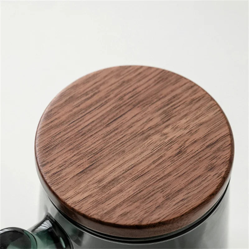 400ml Walnut Wooden Handle Lid Filter Glass Tea Cup Tea Water Separation Scented Tea Cup Office Flower Tea Separation Tea Mug