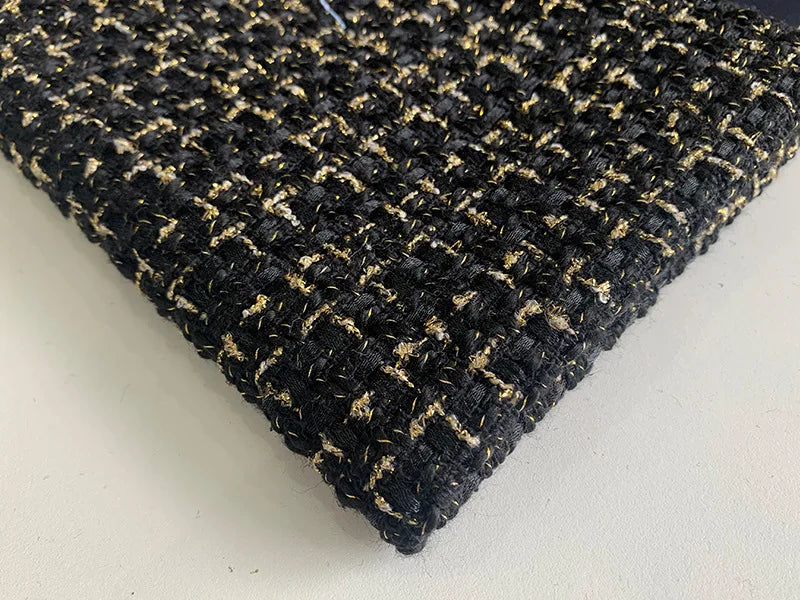 Gold Silk Small Fragrance Fabric, Polyester Woolen Tweed Fabric, Women's Shoes Bags, DIY Clothing Dress, Handmade Manual Sewing