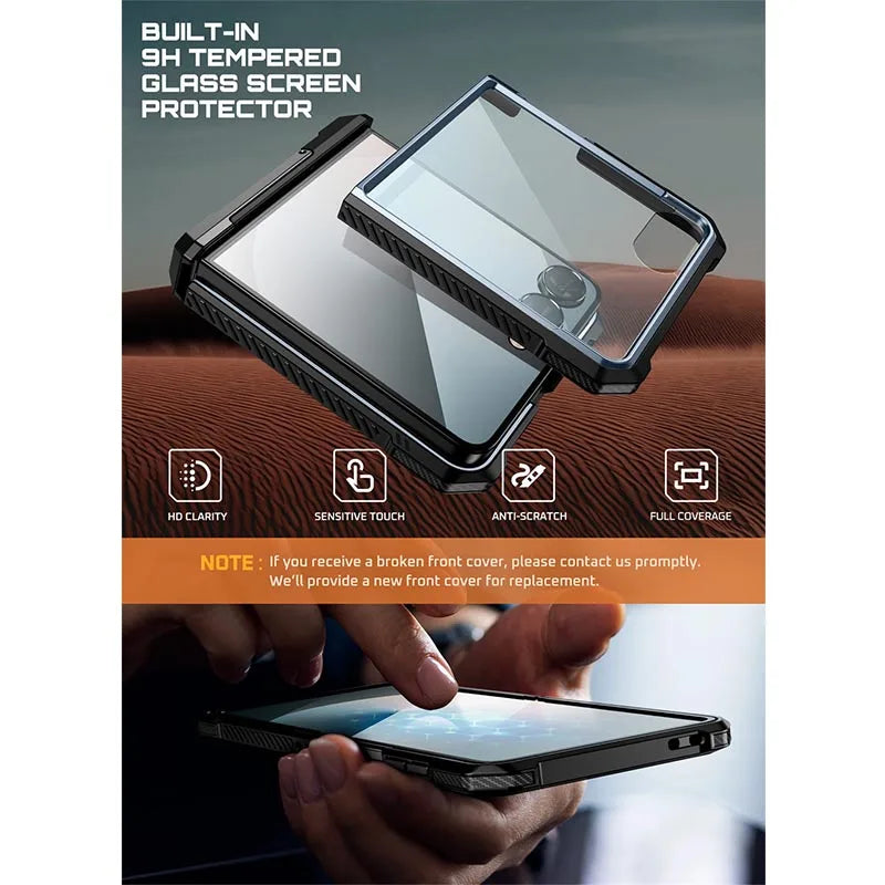 For Samsung Galaxy Z Flip 7 Case UB Grip Military-Grade Rugged Back Phone Case with Stand & Front Screen Protector