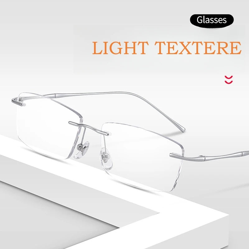 Fashion Business Ultra-light Pure Titanium Eyewear Women Retro Square Optical Prescription Rimless Glasses Frame Men
