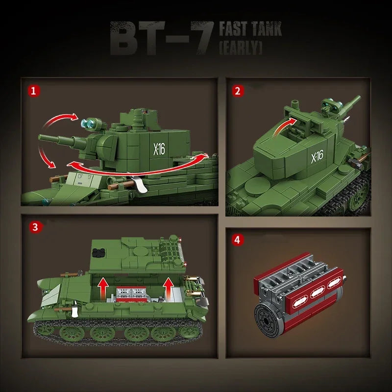 Soviet series BT-7 fast tank early version Military Series WW2 Tank Building Blocks  Bricks Model Set Toys For s Gifts