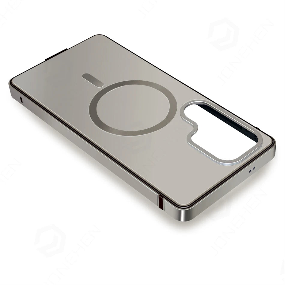 Magnetic Aluminum Metal Frame Case for Samsung Galaxy S26 Ultra / S25 Ultra – MagSafe Hybrid Bumper Transparent Back Cover