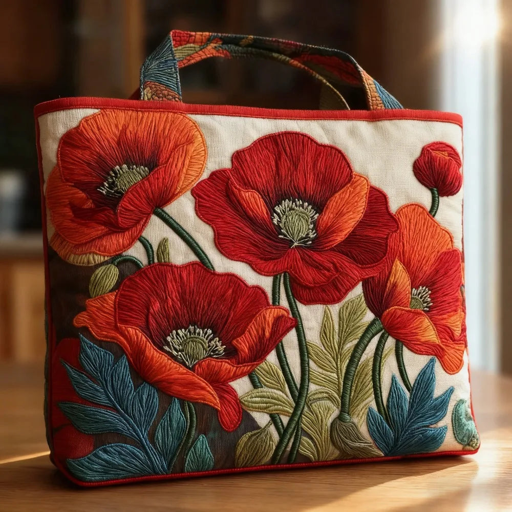 Cat Print Quilted Canvas Tote Bag Large Capacity Floral Shoulder Tote