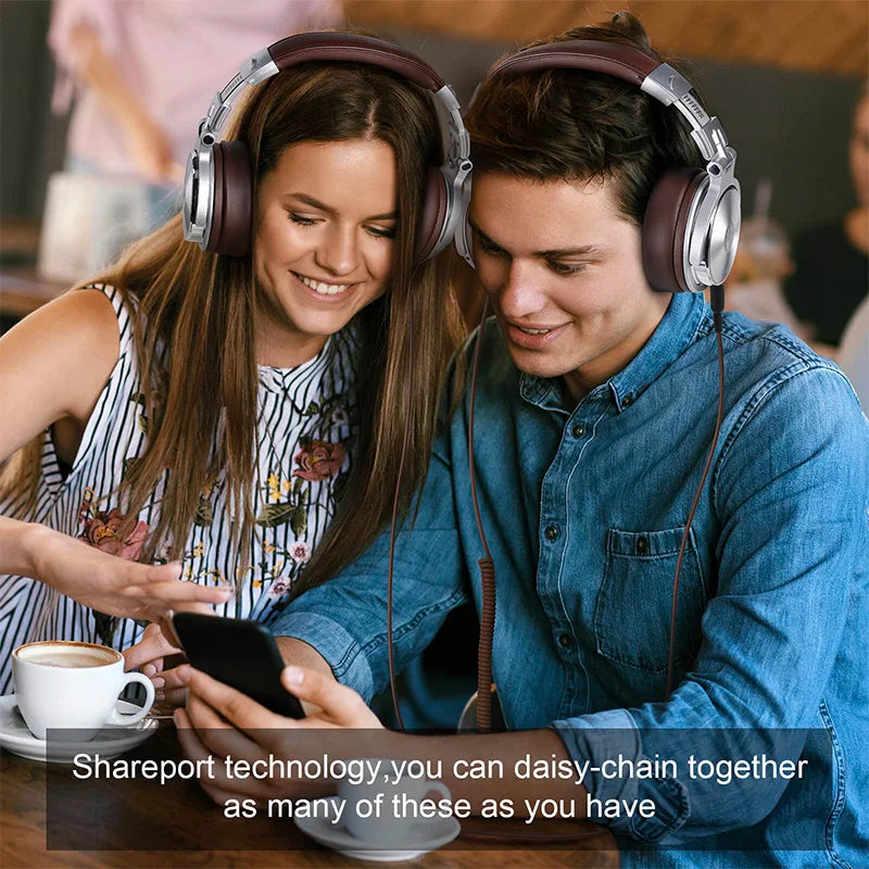 Wired HiFi Headphones Professional Studio DJ Headphones With Mic Over Ear Hi-Res Headset Monitoring For AMP Guitar Phone