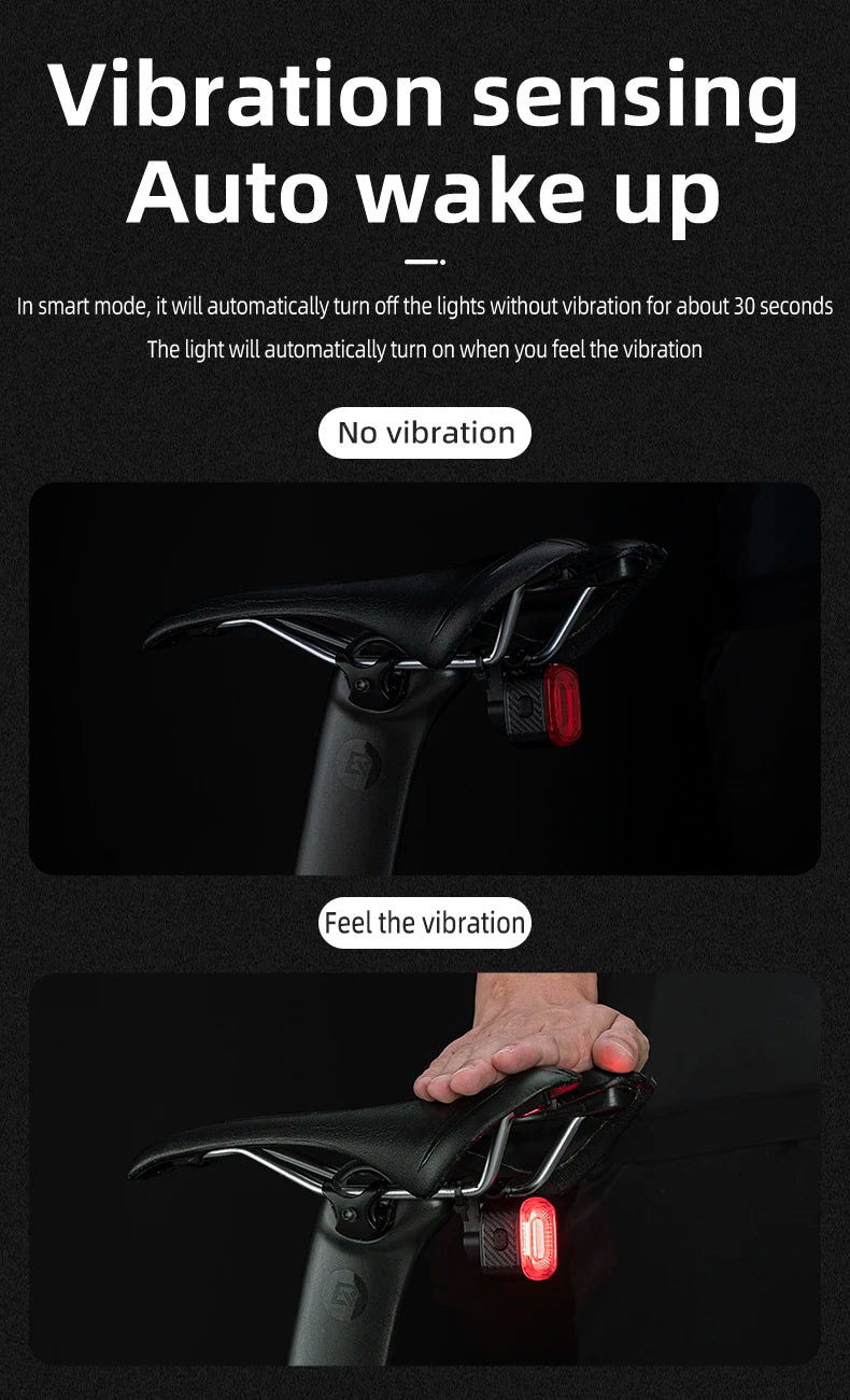Smart Bicycle Brake Light IPx6 Taillight Type-C Bike Tail Rear Light Auto Stop LED Riding Warning Cycling Light