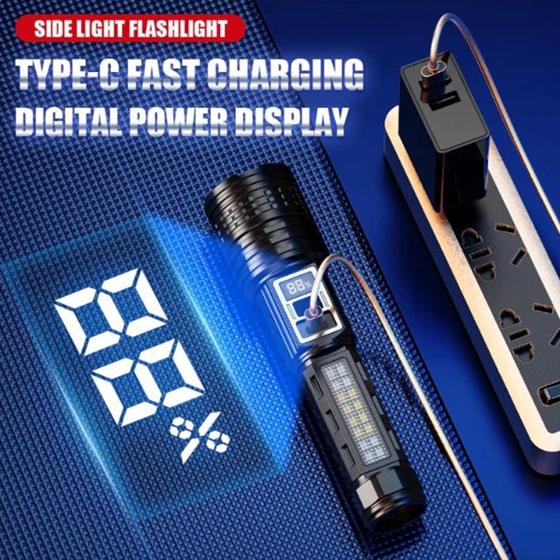 Powerful Rechargeable LED Flashlight With COB Side Light And Zoom
