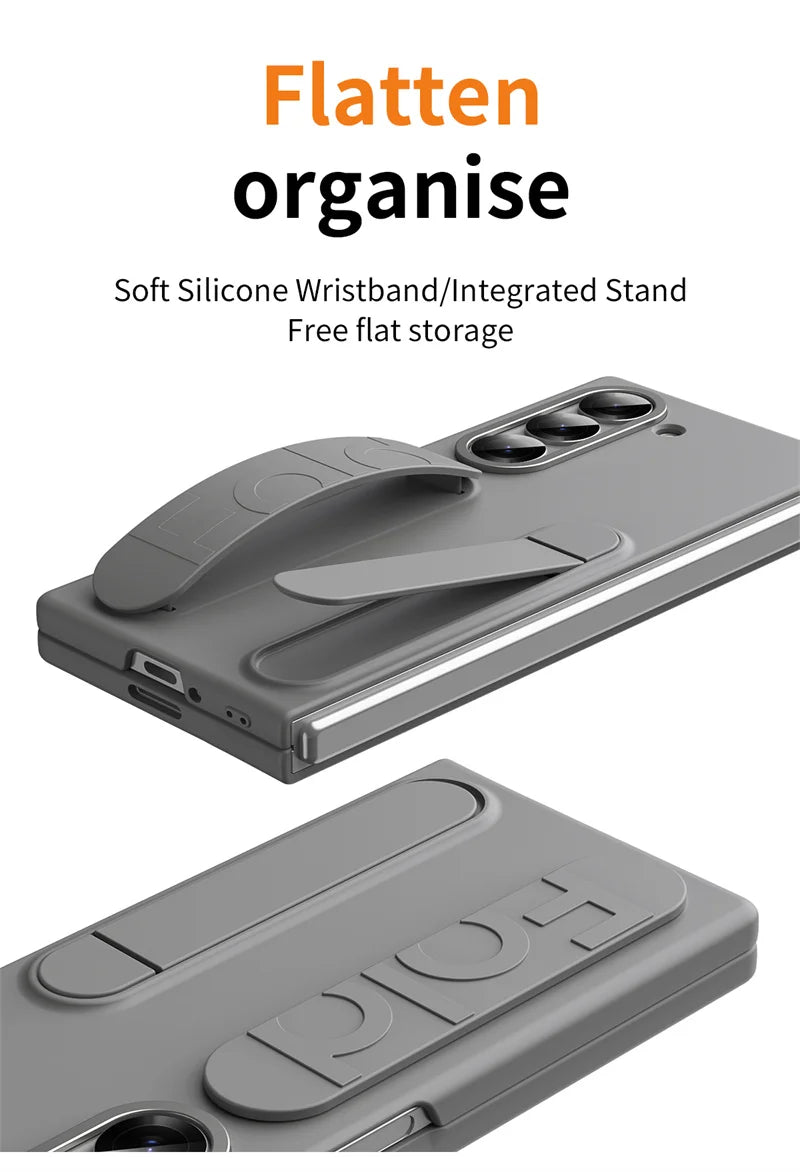 Wristband Foldable Stand Funda for Samsung Galaxy Z Fold 6 4 5 3 Fold5 5G Case Front Glass Lens Protection PC Plastic Cover Capa