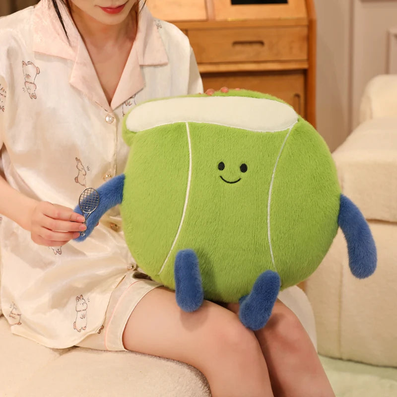 Tennis Racket and Ball Plush Soft Sports Pillow