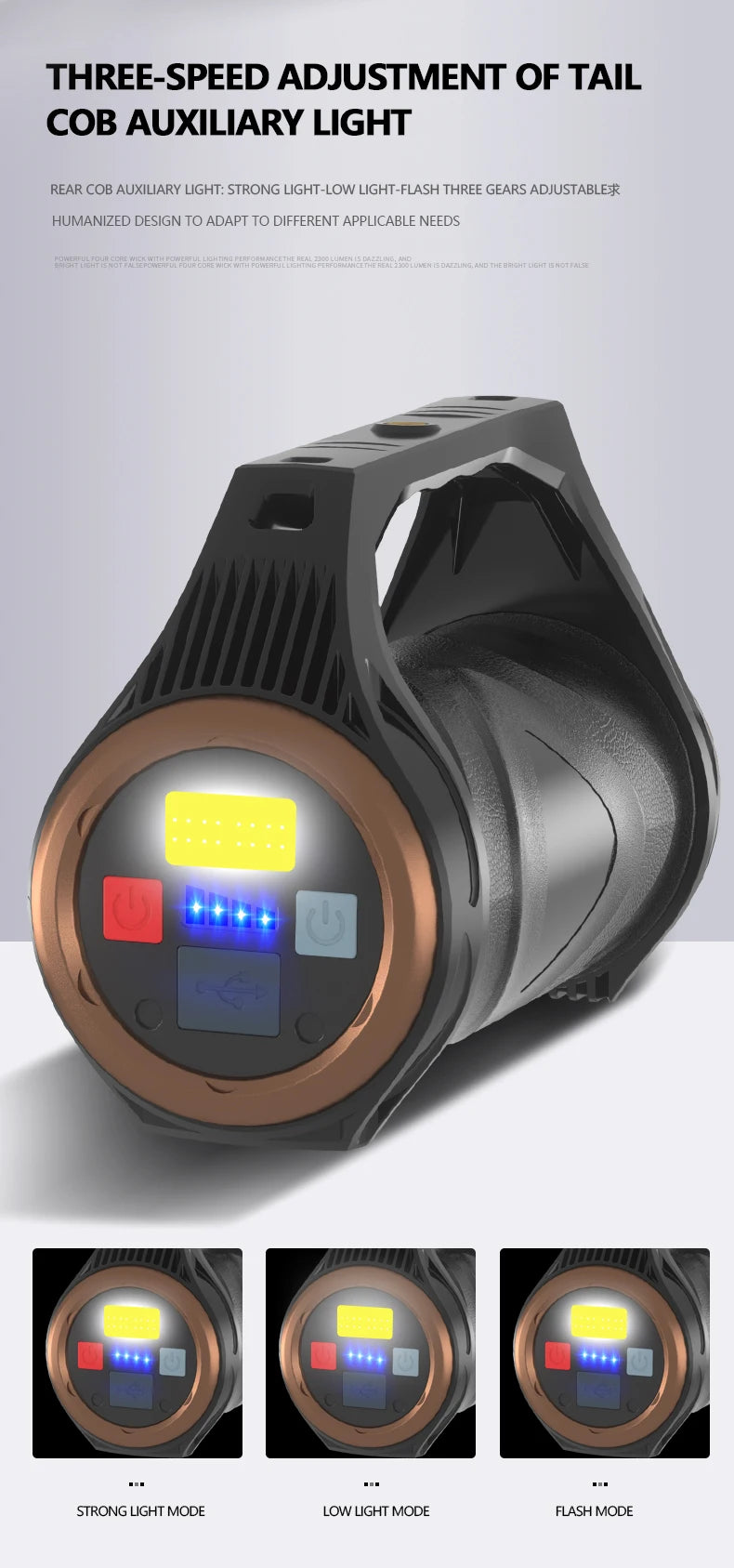 uper Bright Rechargeable Spotlight Rotating Zoom LED Flashlight with COB Sensor Light Power Bank