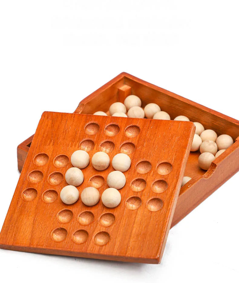 Wooden Peg Solitaire Strategy Board Game