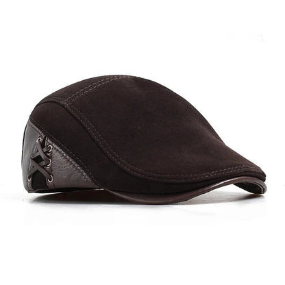 European Style Genuine Leather Caps Beret Man Casual Sheepskin Suede Fitted Duckbill Hats Male