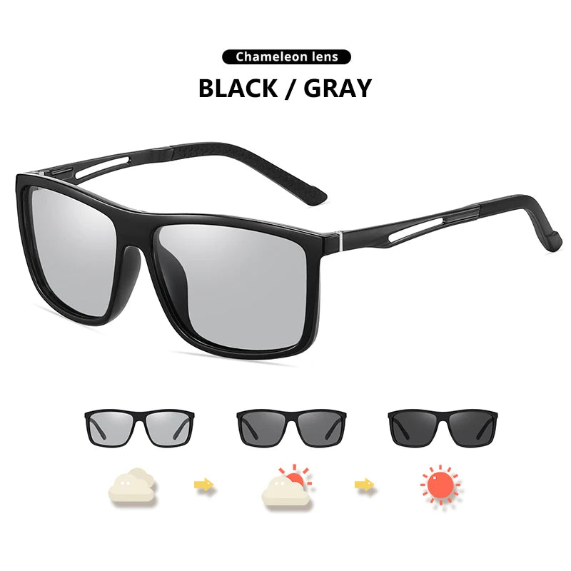 Square Retro Photochromic Polarized UV400 Purple Lens Sunglasses for Men Women