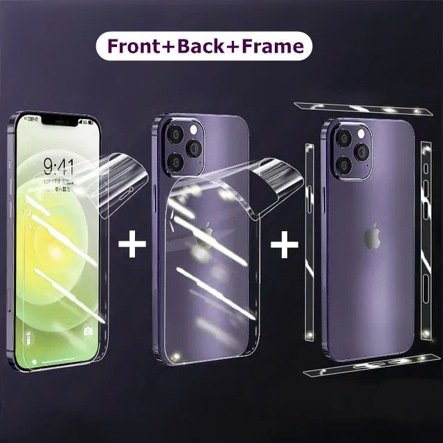 Full Body Hydrogel Film For iPhone 15 14 11 12 13 Pro Max Frame Front Back Screen Protector Camera Lens Protective Film Cover