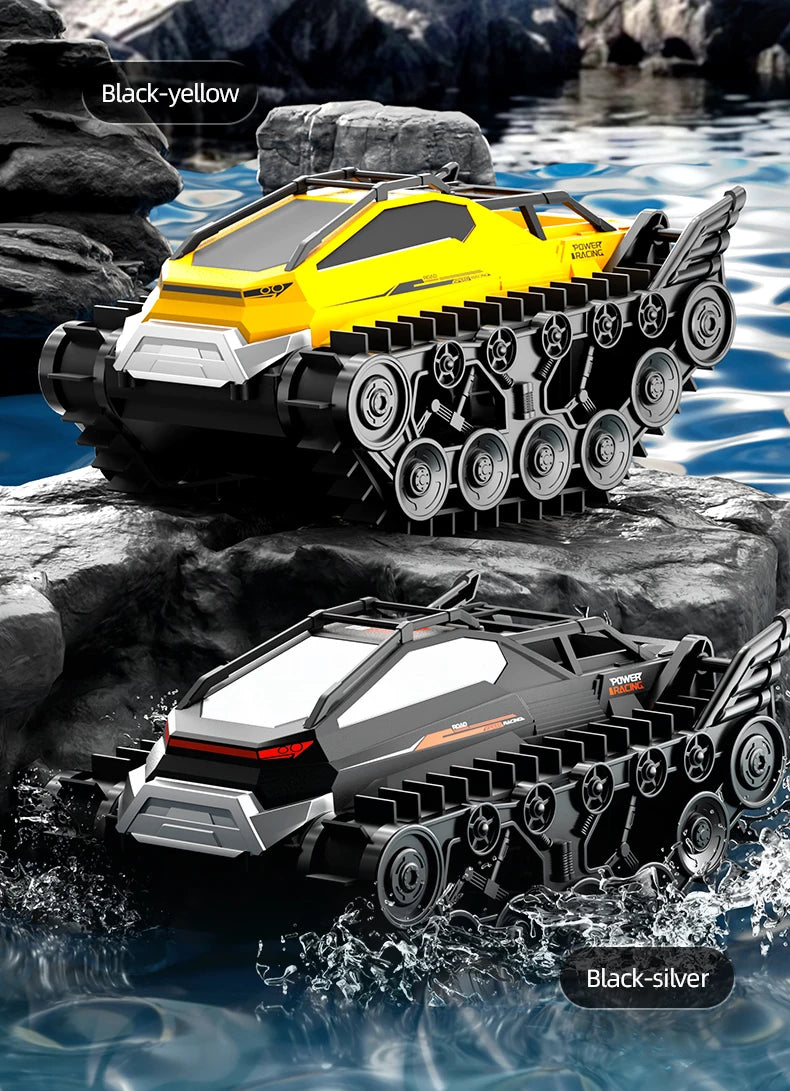 Rc Cars Tank Waterproof Amphibious Water Land All Terrain Tracked Tank Remote Control Crawler Vehicle Outdoor Cars Toy for Boys