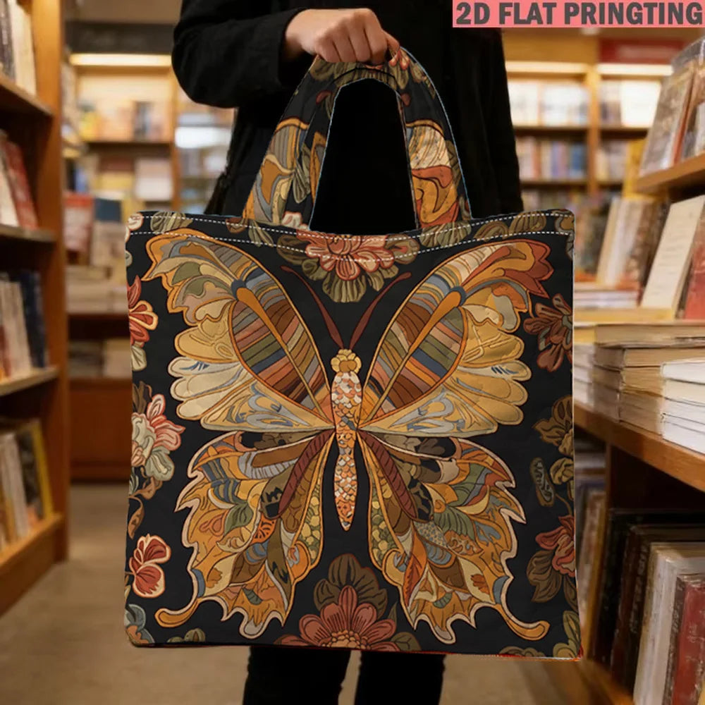 Butterfly Print Quilted Tote Bag Large Capacity Multi Functional Shoulder Handbag