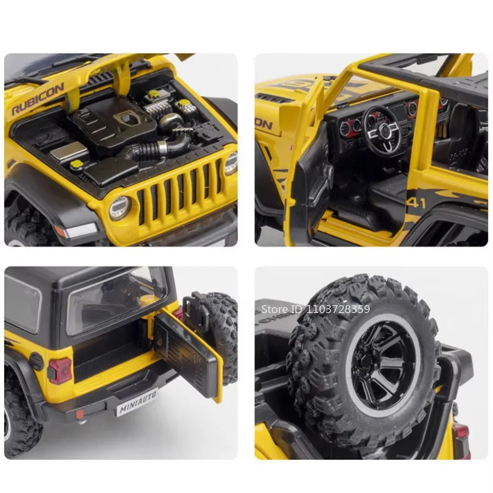 1:32 Wrangler Rubicon Diecast Off-road Vehicle Alloy Model Toys Car Doors Opened with Sound Light Pull Back Police Cars  Gift