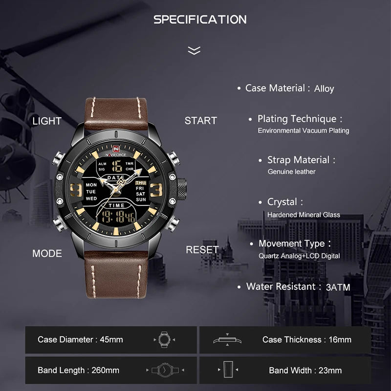 Leather Waterproof Quartz Wristwatches Military Sport Men’s Watches Date