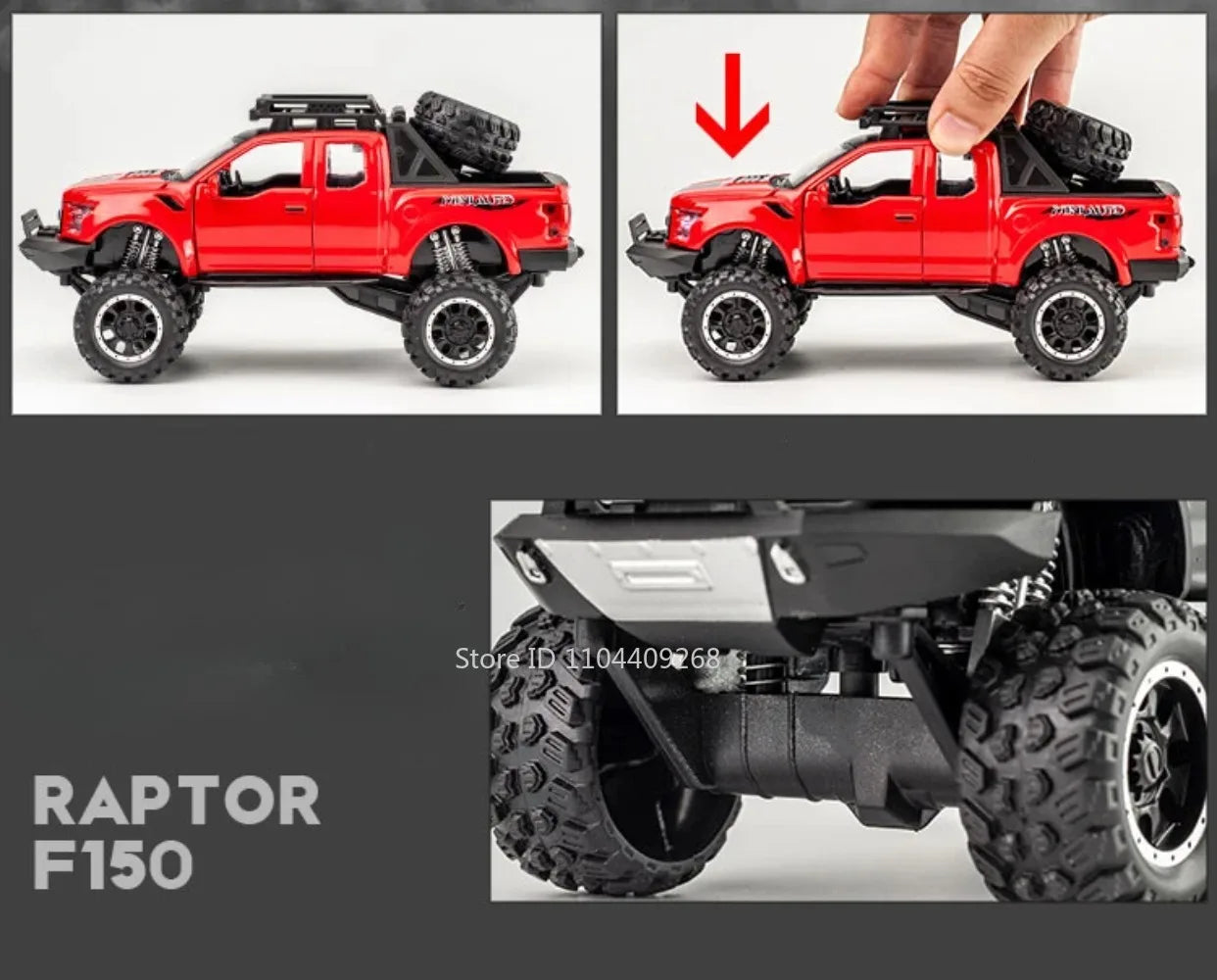 1:32 Scale Raptor F-150 BigFoot Pickup Car Model Toy Pull Back Sound&Light Off Road Truck Models Collection Gifts