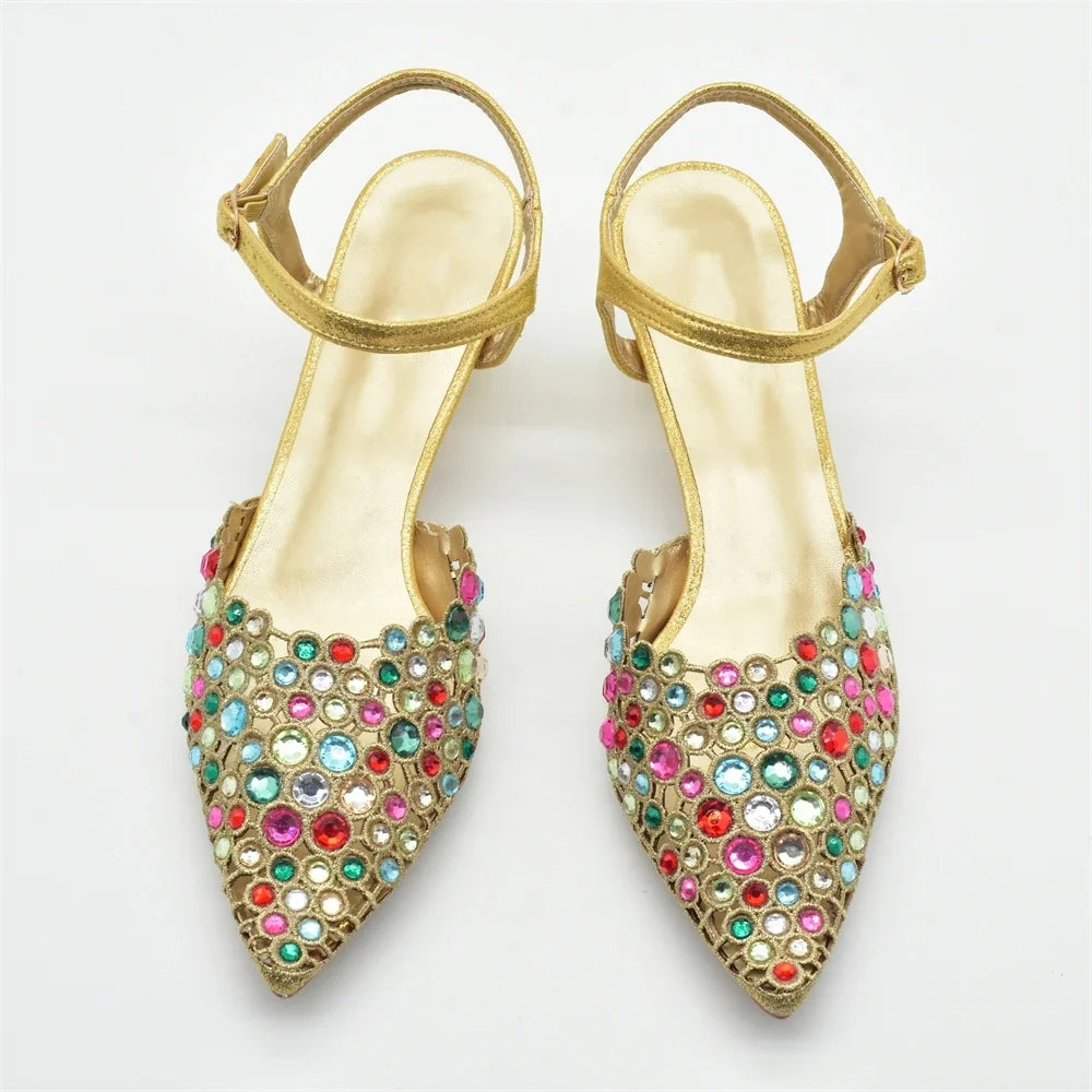 Italian Shoes and Bags Matching Set Rhinestones African Pointed Toe Women High Heel Evening Party Pumps Wedding Shoes Bride