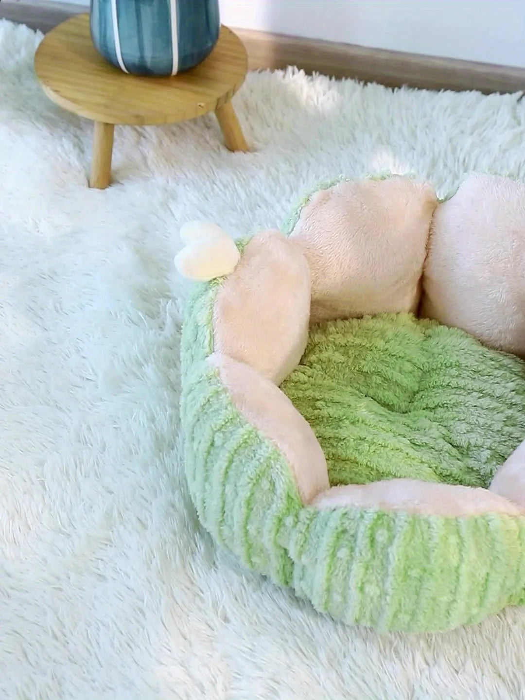Warm Plush Pet House Bed Green for Cats and Small Dogs
